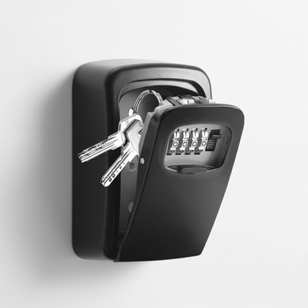 All-Black Wall Mount Key Lock Box with Recessed Four-Dial Control