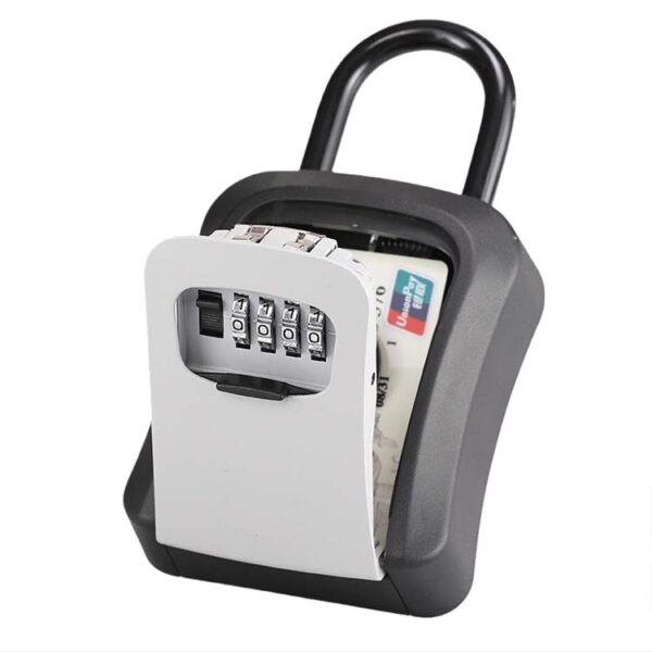 Four-Dial Portable Key Lock Box with Flexible Hanging Loop