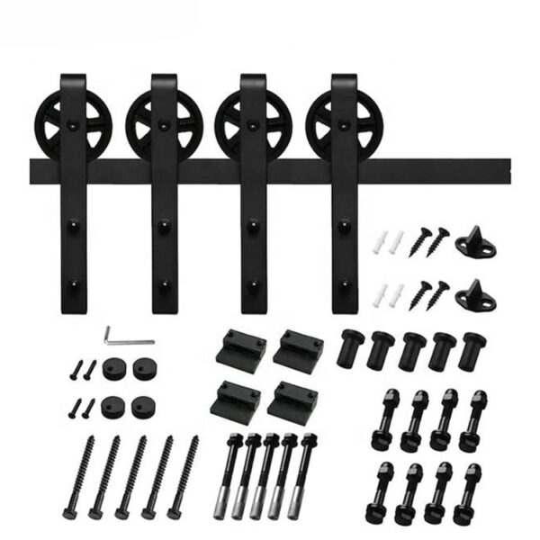 Four-Hanger Sliding Barn Door Track Kit with Spoked Wheels