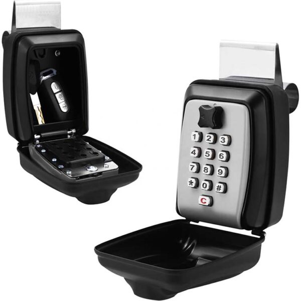 Over-the-Door Push-Button Key Lock Box with Hinged Cover