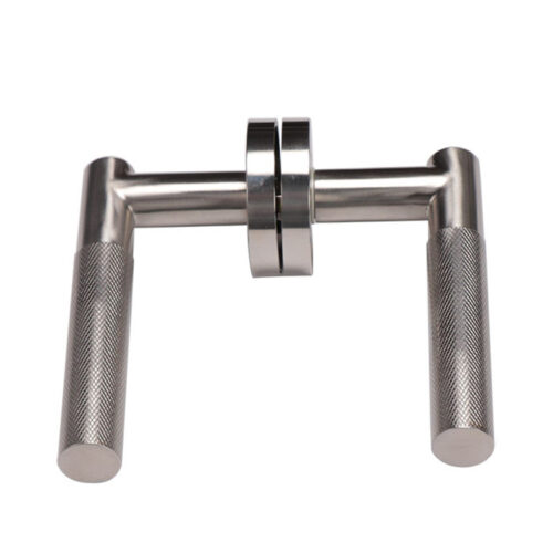 Right-Angle Knurled Lever Door Handle Set on Round Rose