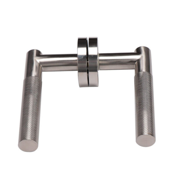 Right-Angle Knurled Lever Door Handle Set on Round Rose