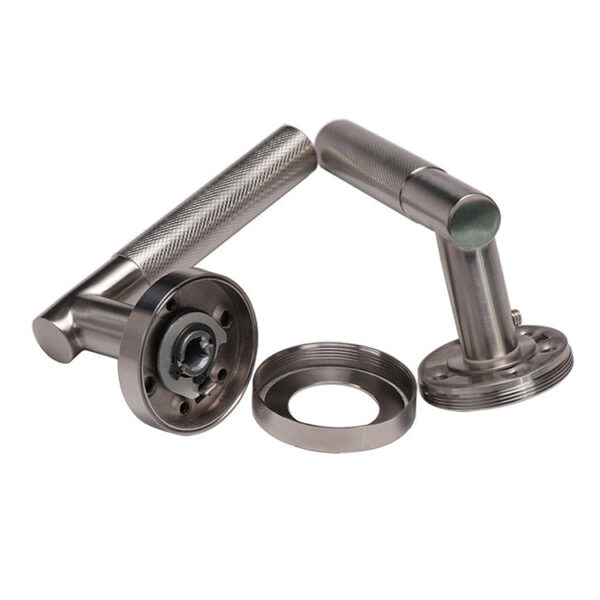 Right-Angle Knurled Lever Door Handle Set on Round Rose